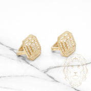 Huggies - Or 10K jaune double halo octogonal pavé cz rond & baguette avec fermeture à loquet - BOG493