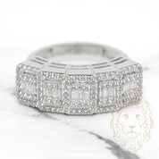 Cocktail Ring - 10K White Gold Faux Eternity Halo Rectangular Pavé with Round & Baguette CZ - RIG538