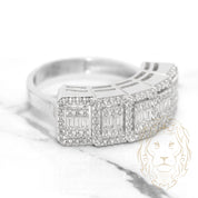 Cocktail Ring - 10K White Gold Faux Eternity Halo Rectangular Pavé with Round & Baguette CZ - RIG538