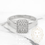 Bague - Or 10K blanc halo rectangulaire pavé cz rond & baguette - RIG550