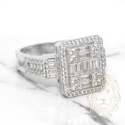 Cocktail Ring - 10K White Gold Rectangular Halo with Baguette Cross & Pavé with Round & Baguette CZ - RIG553