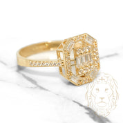 Bague cocktail - Or 10K jaune halo espacé octogonal pavé cz rond & baguette - RIG512