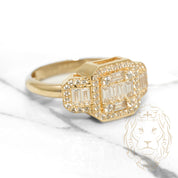 Bague - Or 10K jaune trinité halo pavé cz rond & baguette - RIG515