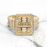 Bague cocktail - Or 10K jaune halo rectangulaire avec croix en baguettes & pavé cz rond & baguette - RIG522