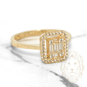 Bague - Or 10K jaune halo rectangulaire espacé pavé cz rond & baguette - RIG523
