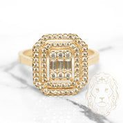 Cocktail ring - 10K Yellow Gold Double Octagonal Halo Pavé with Round & Baguette CZ - RIG524