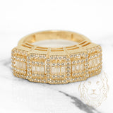 Bague cocktail - Or 10K jaune faux éternité halo rectangulaire pavé cz rond & baguette - RIG529