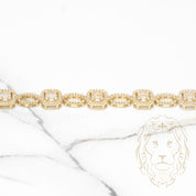 Bracelet - 10K Yellow Gold Mixed Links Oval & Octagonal Halo Pavé with Round & Baguette CZ 7.25" - BRG426