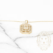 Woman's Necklace - 10K Yellow Gold Double Octagonal Halo Pendant Pavé with Round & Baguette CZ 18"- CHG463