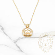 Woman's Necklace - 10K Yellow Gold Square Halo Pendant Pavé cz 18" - CHG460