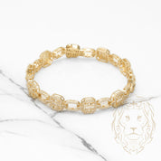 Bracelet - 10K Yellow Gold Mixed Links Oval & Octagonal Halo Pavé with Round & Baguette CZ 7.25" - BRG426