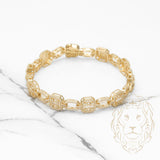 Bracelet - Or 10K jaune mixte ovale & halo octognal pavé cz rond & baguette 7.25" - BRG426