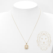 Woman's Necklace - 10K Yellow Gold Double Octagonal Halo Pendant Pavé with Round & Baguette CZ 18"- CHG463