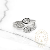 Bague - Or 14K blanc trois pierres empilées diamants lab coupe poire 0.93CT - RIGL022
