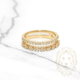 Bague - Or 14K jaune semi-éternité à deux rangées diamants lab coupe brillant 0.53CT - RIGL028