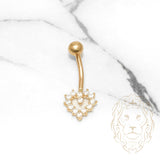 Navel jewelry - 14K Yellow Gold Heart in CZ Stones 14G - BCG003
