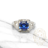 Bague de fiançailles - Or 10K blanc halo cristal bleu coupe coussin 2.00CT & pavé de diamants naturels 0.35CT - RIGD060