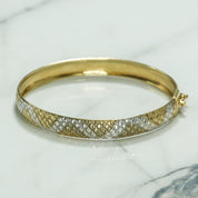 Lady's bangle bracelet - Thin 10K gold duo pattern two-tone yellow & white - BRG130