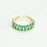 Bague - Or 10K semi-éternité coupe émeraude jaune cz vert - RIG108