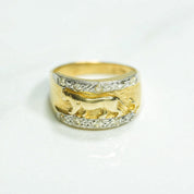 Lady's ring - 10K gold two-tone stamped panther yellow & white cz - RIG111