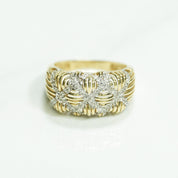 Lady's ring - 10K gold woven two-tone yellow & white cz pave - RIG114