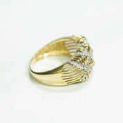 Lady's ring - 10K gold woven two-tone yellow & white cz pave - RIG114