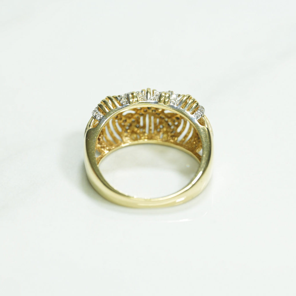 Lady's ring - 10K gold woven two-tone yellow & white cz pave - RIG114