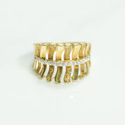 Woman's ring - 10k gold wavy stripes paved with yellow cz - RIG120