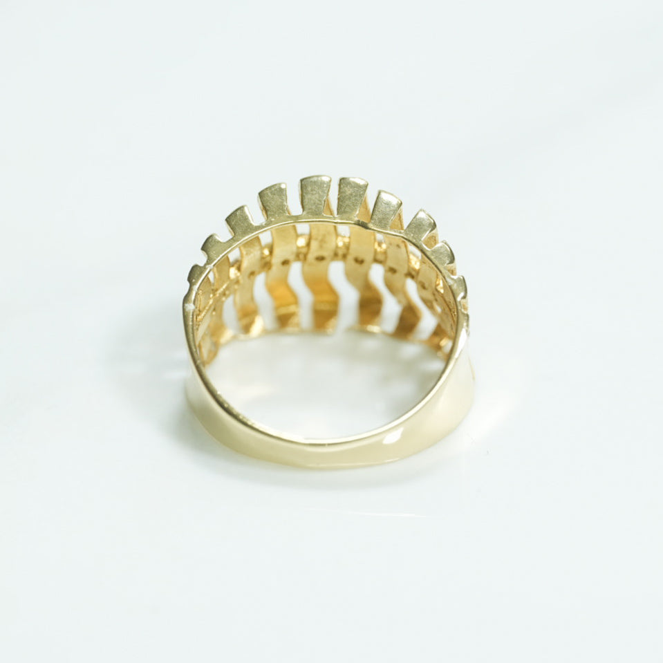 Woman's ring - 10k gold wavy stripes paved with yellow cz - RIG120