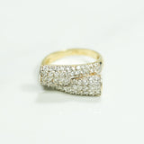 Bague - Or 10K bandes croisées pavé deux tons jaune & blanc cz - RIG121