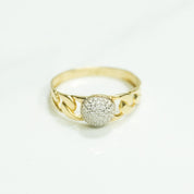 Unisex ring - 10K gold pavé dome with cz yellow cuban links - RIG130
