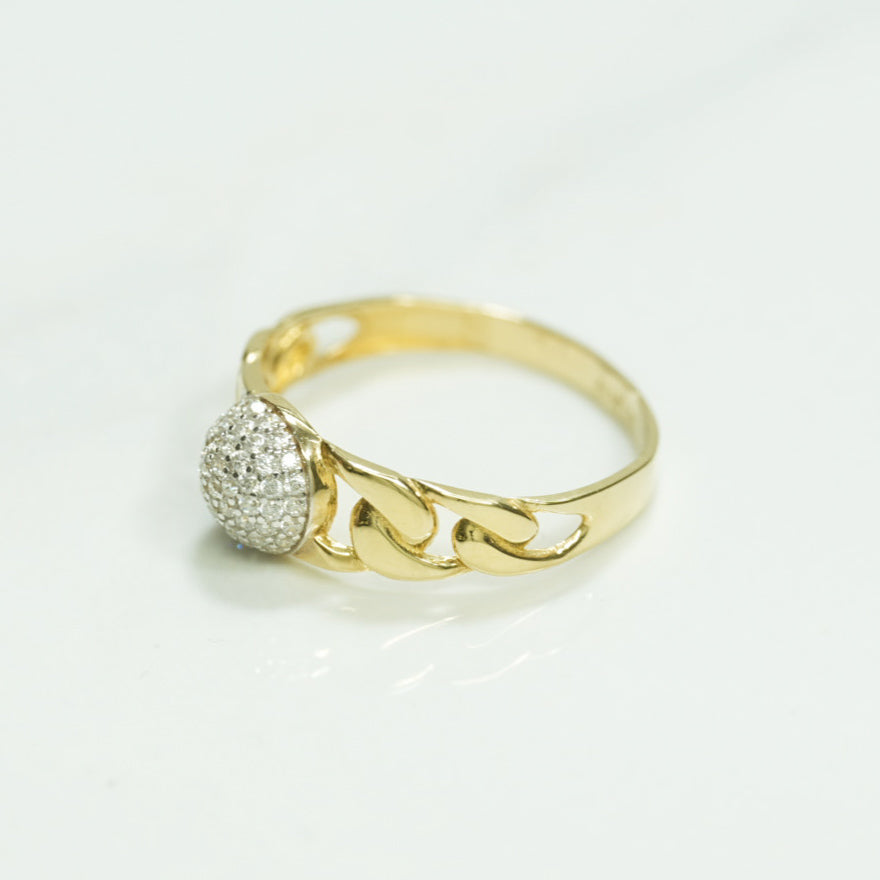 Unisex ring - 10K gold pavé dome with cz yellow cuban links - RIG130