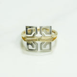 Bague - Or 10K motif carré deux tons jaune & blanc - RIG134