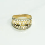 Bague - Or 10K colisée motif clé grecque deux tons jaune & blanc - RIG135