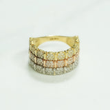 Women's ring - 10K Gold semi-eternity stacked composite stones tricolor yellow, white & pink cz - RIG142