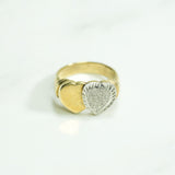 Bague - Or 10K signet coeurs poli et brillant deux tons jaune & blanc - RIG184