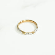 Children's ring - 10K gold striped two-tone yellow & white diamond cut - RIG145