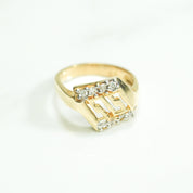 Lady's ring - 10K gold pave greek key two-tone yellow & white cz - RIG158