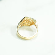 Lady's ring - 10K gold pave greek key two-tone yellow & white cz - RIG158