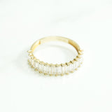 Bague - Or 10K semi-éternité pierres coupe émeraude jaune cz - RIG169