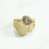 Women's ring - 10K gold tri-oval pave yellow cz multicolor - RIG179