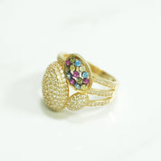 Bague - Or 10K tri-ovales pavé jaune cz multicolore - RIG179