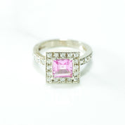 Bague - Or 10K pierre coupe princesse pavé blanc cz rose - RIG195