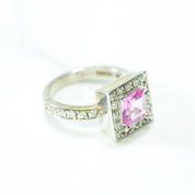 Bague - Or 10K pierre coupe princesse pavé blanc cz rose - RIG195