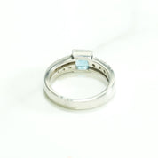 Bague - Or 10K pierre coupe princesse pavé blanc cz bleu - RIG198