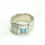 Bague - Or 10K bandes superposées pavé avec pierre coupe princesse blanc cz bleu - RIG199