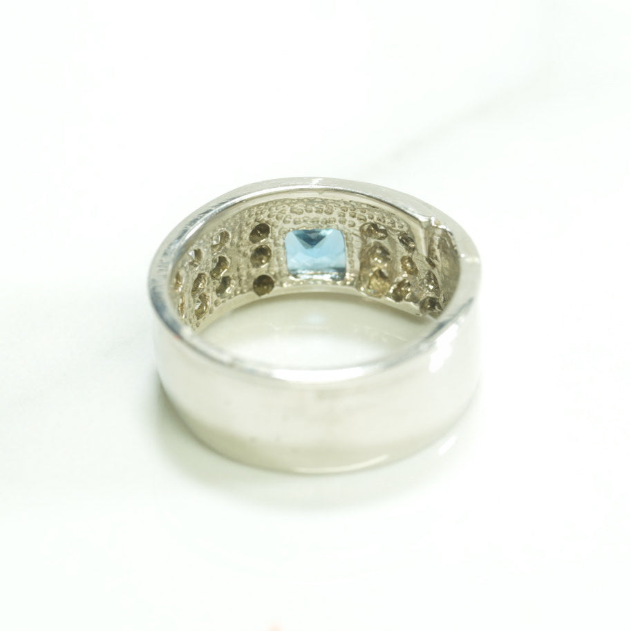 Bague - Or 10K bandes superposées pavé avec pierre coupe princesse blanc cz bleu - RIG199