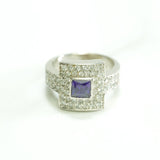 Bague - Or 10K pierre coupe princess pavé blanc cz mauve - RIG200