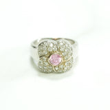 Bague - Or 10K fleur pavé avec pierre coupe brillant blanc cz rose - RIG201