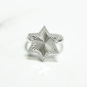 Bague - Or 10K étoile brillant pavé blanc cz - RIG205